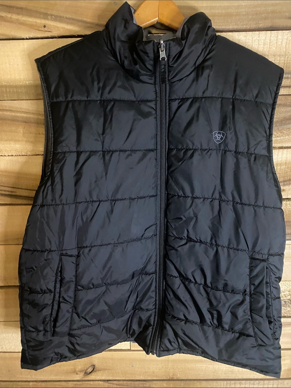 Ariat reversible Black Gray Puffer Vest Jacket size XL full zip 2 pockets